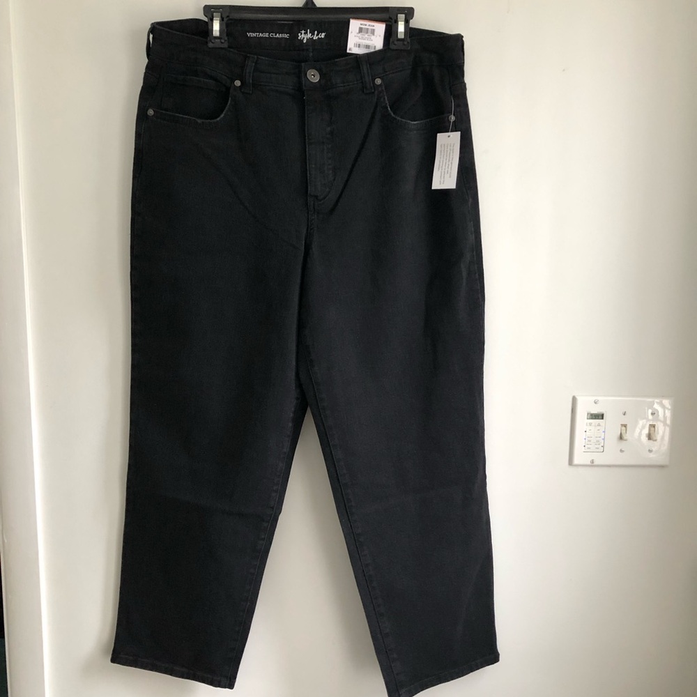 Mom Jean Style & Co Plus 14W Vintage Classic Washed Black Hi-Rise Relax Fit  NWT